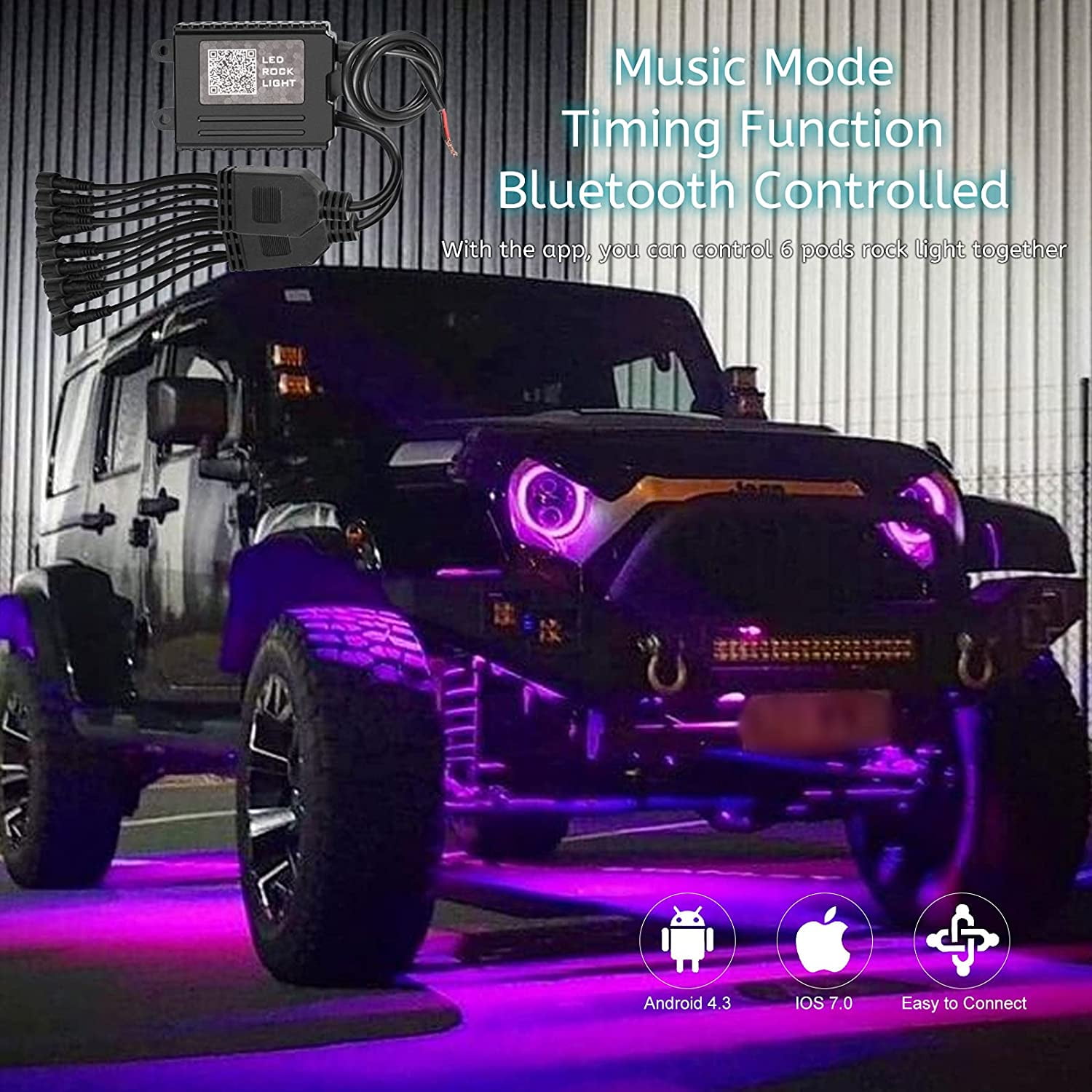 4pcs Underglow RGB LED Rock Lights Bluetooth Neon Light for Off-Road Trucks UTV